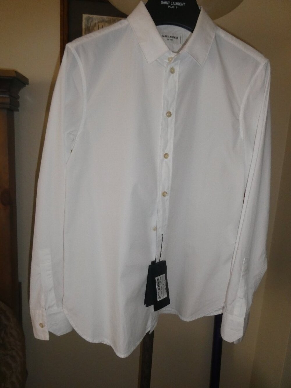 New Saint Laurent White Shirt Button Front Long Sleeve Women Sz F40 Uniform